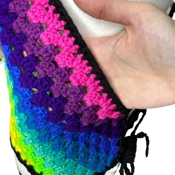 Handcrafted Crochet Halter Top Rainbow Granny Acrylic Yarn Art Handmade Knit - Picture 11 of 16